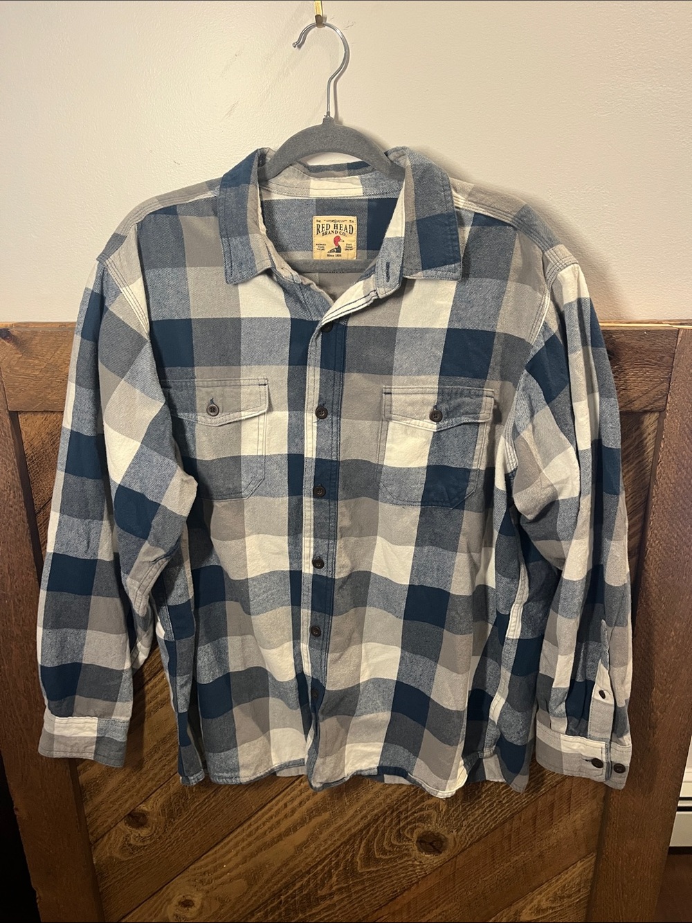 RedHead Men's Navy and Gray Large-Check Button-Up Shirt